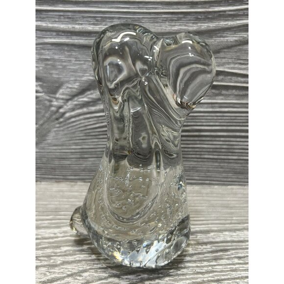 Vintage Droopy Ear Dog Figurine Clear Crystal Glass Paperweight 4.5” Bubbles - Picture 3 of 8